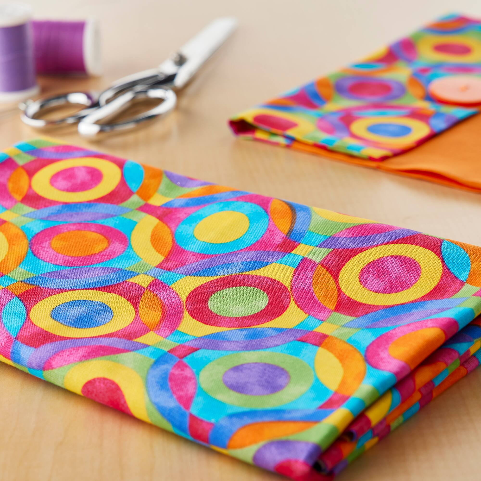 Fabric Traditions Multicolor Geometric Circles Cotton Fabric